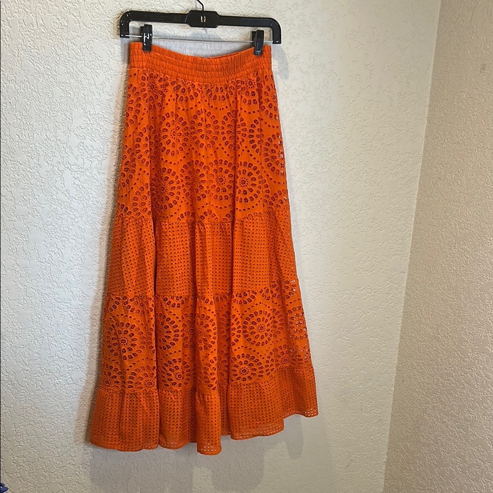 Alice + Olivia Vibrant Orange Melony eyelet Skirt